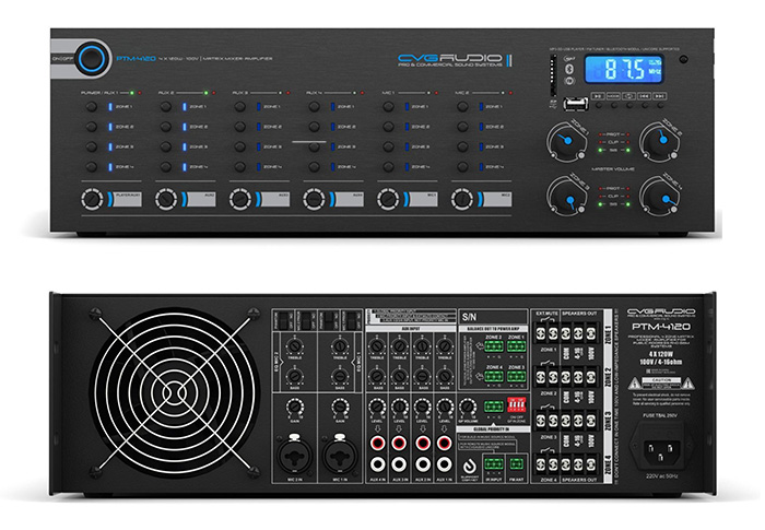 100V четырехканальный микшер-усилителель CVGAUDIO PTM-4120Dm и PTM-4240Dm